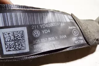 3C5857805K , art5504005 Ремень безопасности задний левый Volkswagen Passat B7 Арт 5504005, вид 3