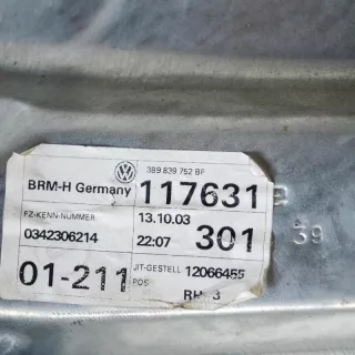 3B9839752BF , art593846 Стеклоподъемник задний правый Volkswagen Passat B5 Арт 593846, вид 1
