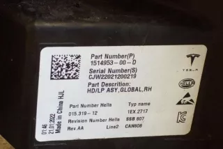 151495300D, 153292502C , art12728636 Фара правая Tesla model 3 Арт 12728636, вид 2