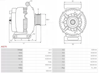 A0270 Генератор BMW Z4 E85/E86 Арт AL13067155266, вид 6