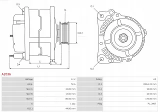 A2036 Генератор Nissan Prairie Арт AL15274941633, вид 11