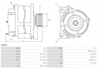 A9009 Генератор Hyundai Elantra HD Арт AL14355760165_2, вид 6