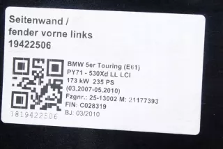 7111429 41357111429 Крыло переднее левое BMW 5 E60/E61 Арт e12488805, вид 4