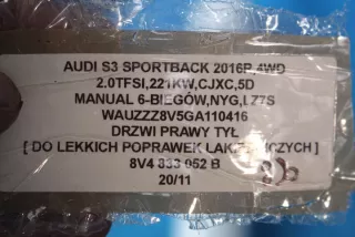 8V4833052B Дверь задняя правая Audi S3 8V Арт e12315535, вид 10