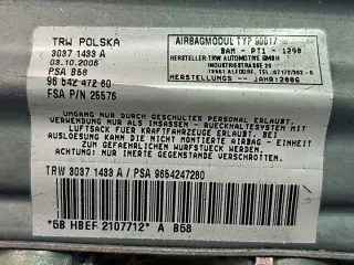 9654247280 Подушка безопасности Citroen C4 1 Арт e11822089, вид 4
