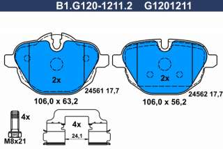 b1g12012112 galfer Тормозные колодки комплект BMW X3 E83 Арт 73676235, вид 1