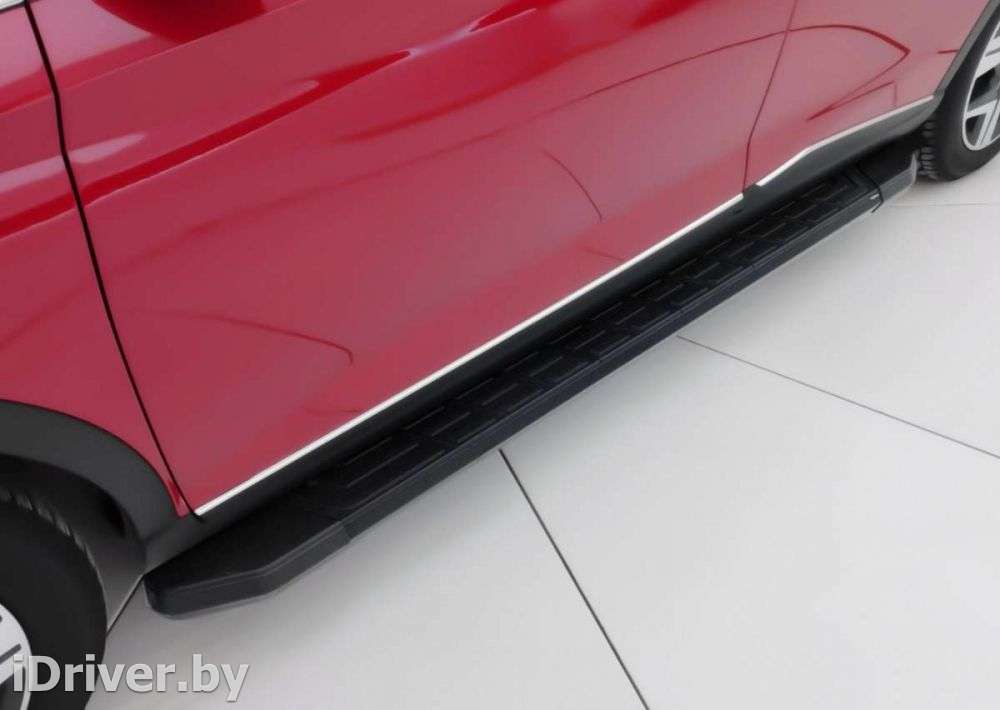 Пороги (комплект) боковые алюминиевые подножки NewLineBLACK Nissan Navara D40 2019г.   - Фото 7