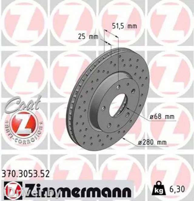 Диск тормозной передний Mazda 3 BM 2013г. 370305352 zimmermann - Фото 1