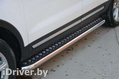 Пороги (комплект) площадки с накладным алюминиевым листом Nissan X-Trail T32 2003г.  - Фото 1